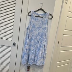 Floral Sleeveless Blue Babydoll Dress/Cover Up